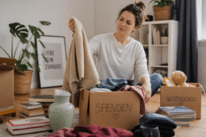 Ausmisten und Dinge die "noch Gut" sind spenden. 